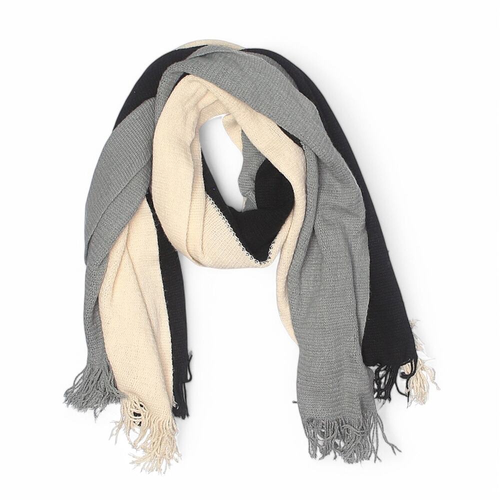 Donni Tri Color Scarf Black Cream Gray Acrylic 29.5 Inch by 69 Inch New